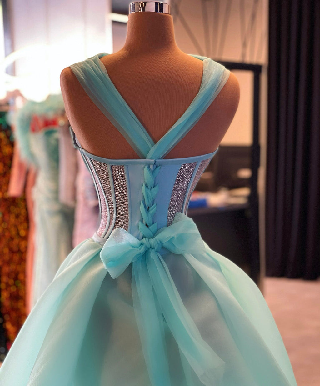 Aqua Organza Corset Gown – Dona Matoshi