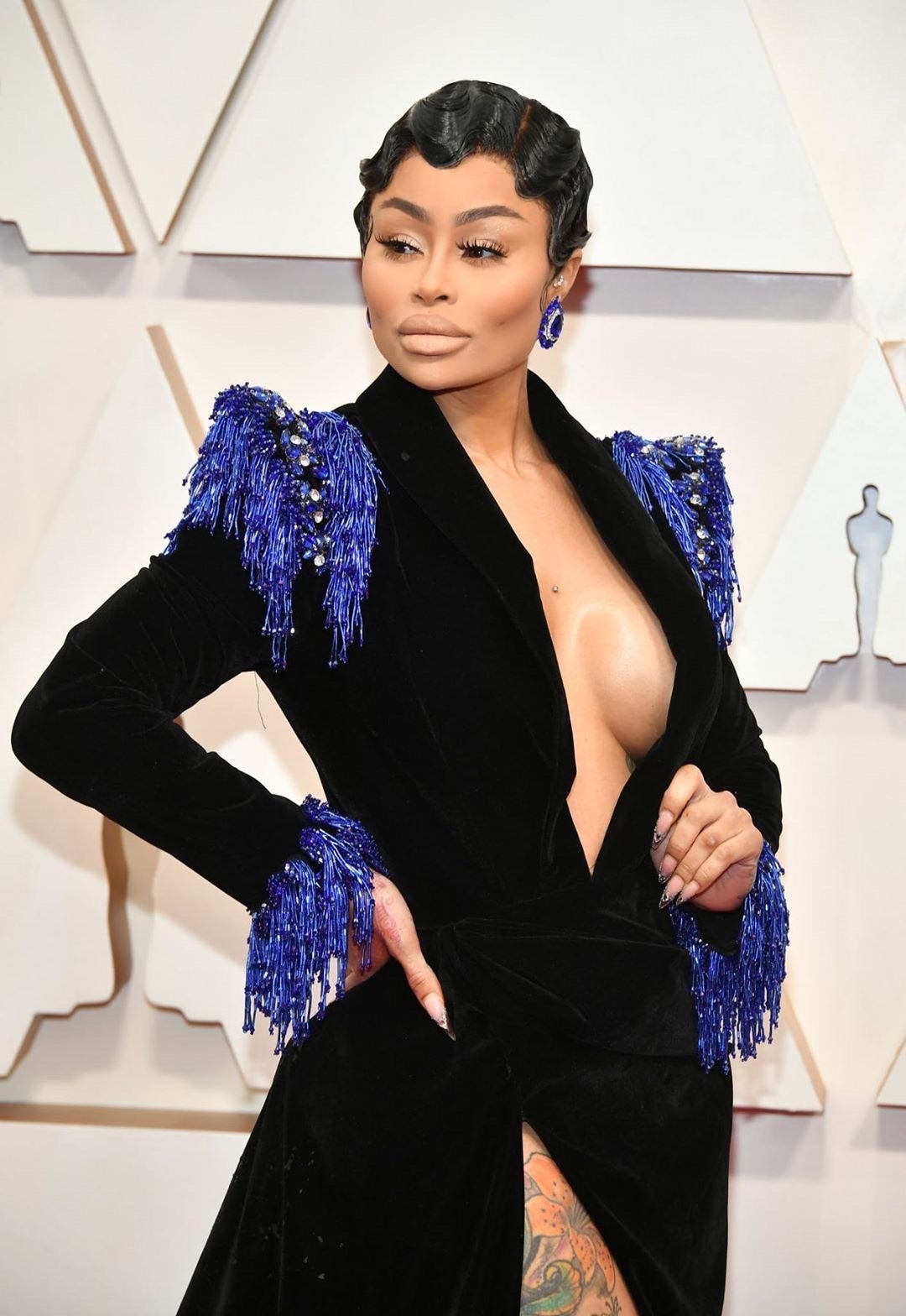 Black Velvet & Royal Blue Details Gown