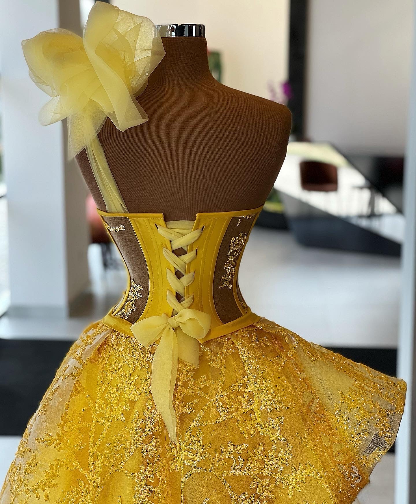 Lemon Yellow Corset Gown Dona Matoshi Lemon Yellow Corset Gown Dona Matoshi