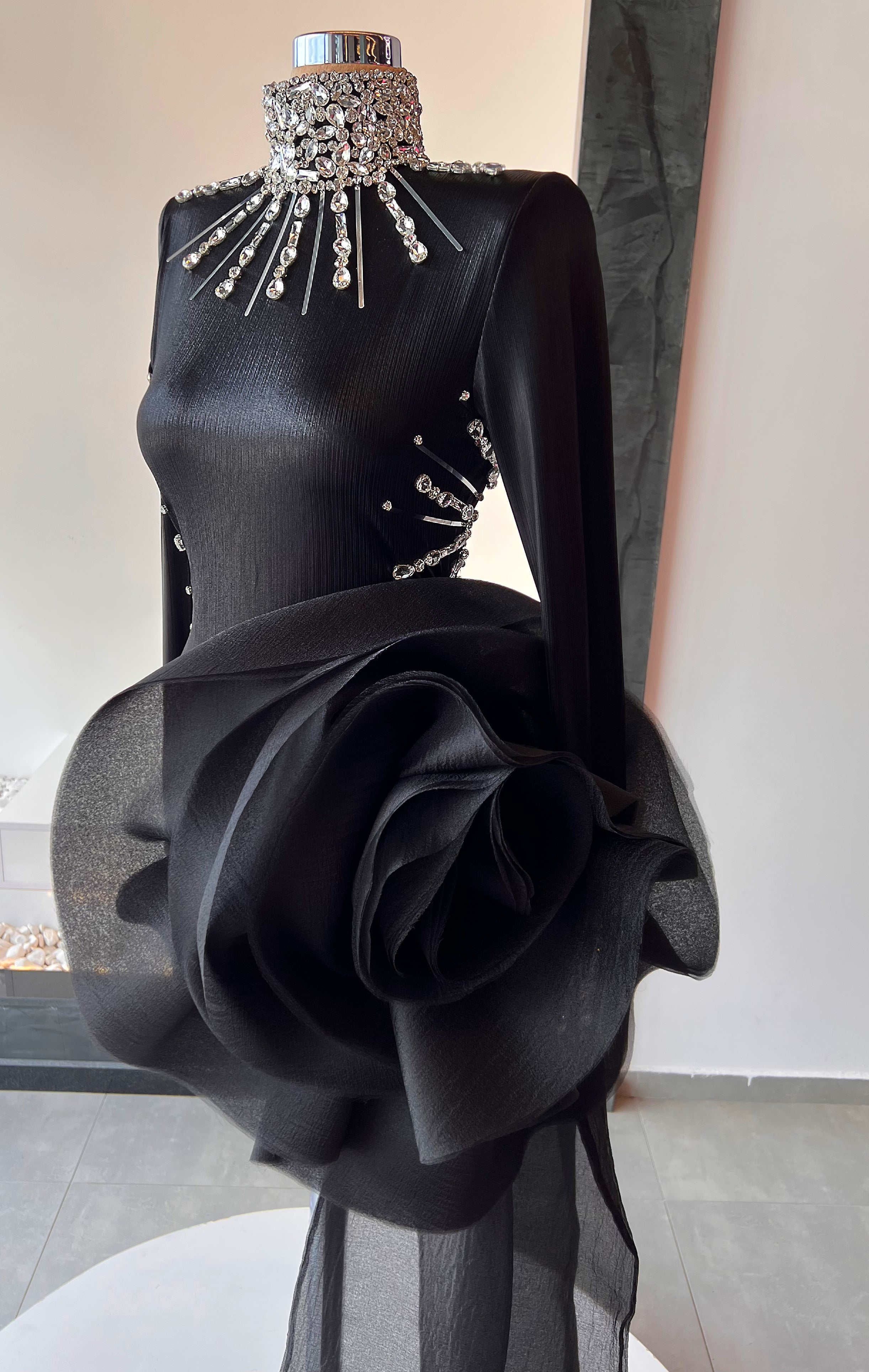 Black 3D Flower Dress Dona Matoshi Black 3D Flower Dress Dona Matoshi