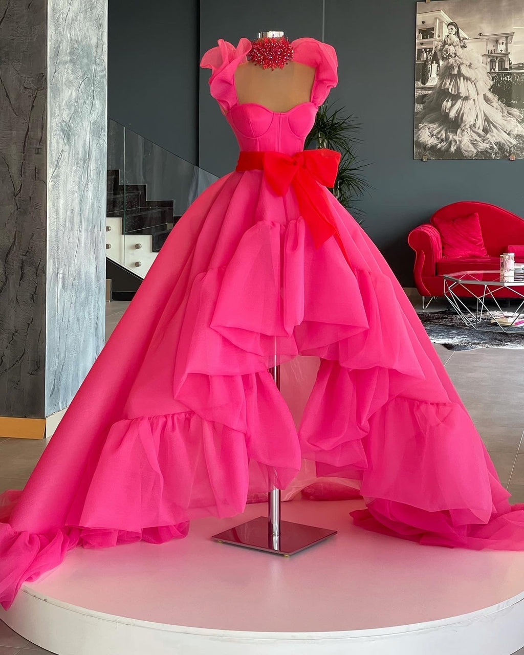 Pink & Red Organza Gown