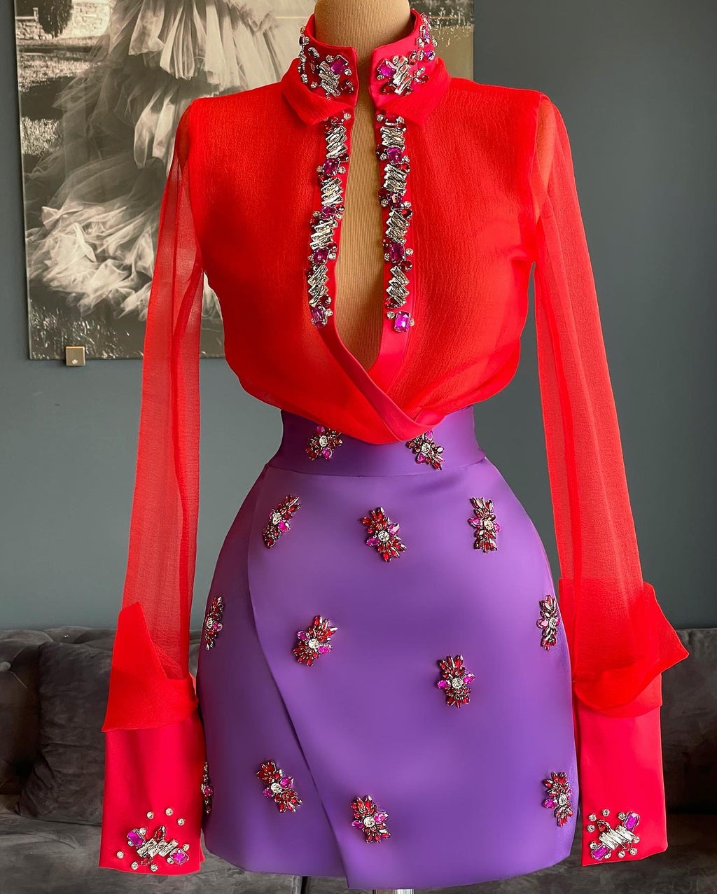 Red Shirt & Purple Skirt