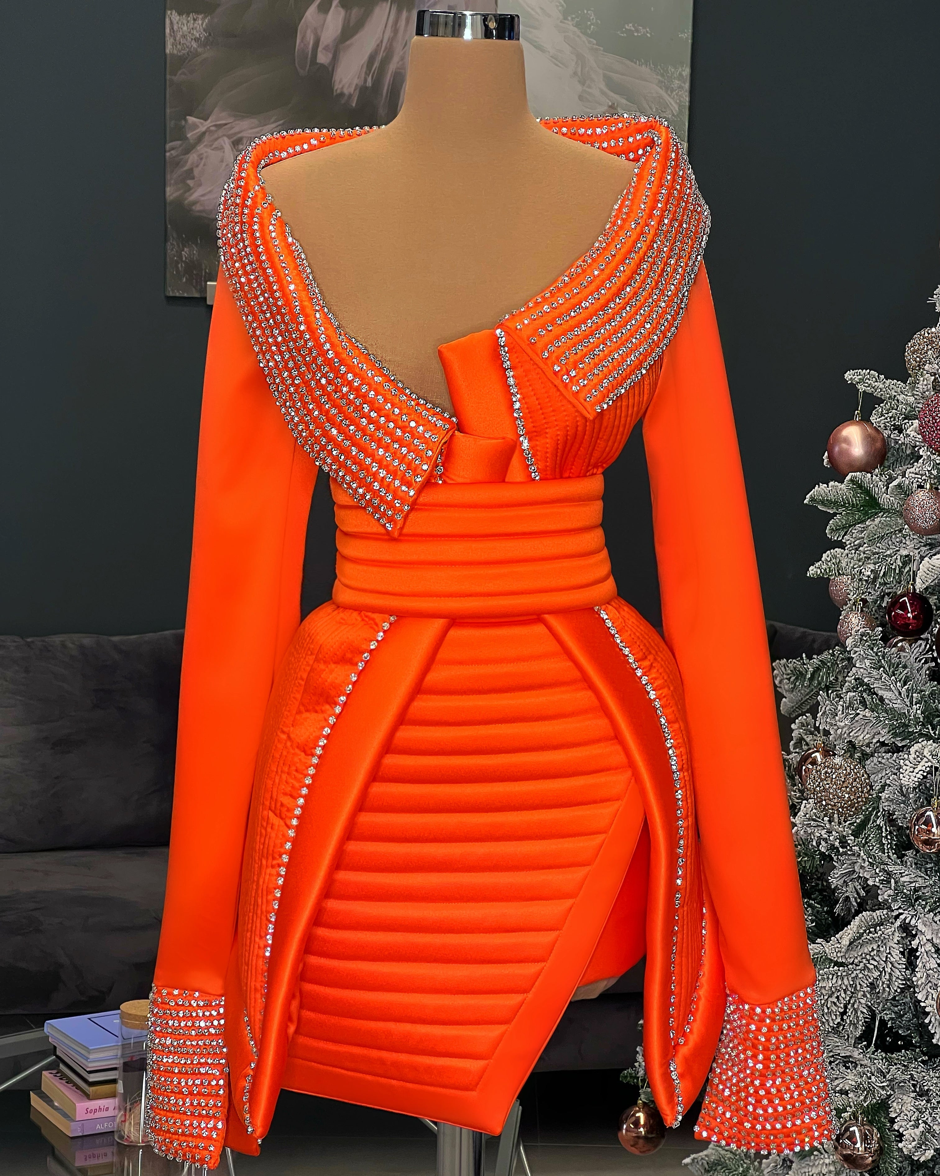 Orange Textured Set Jacket & Skirt