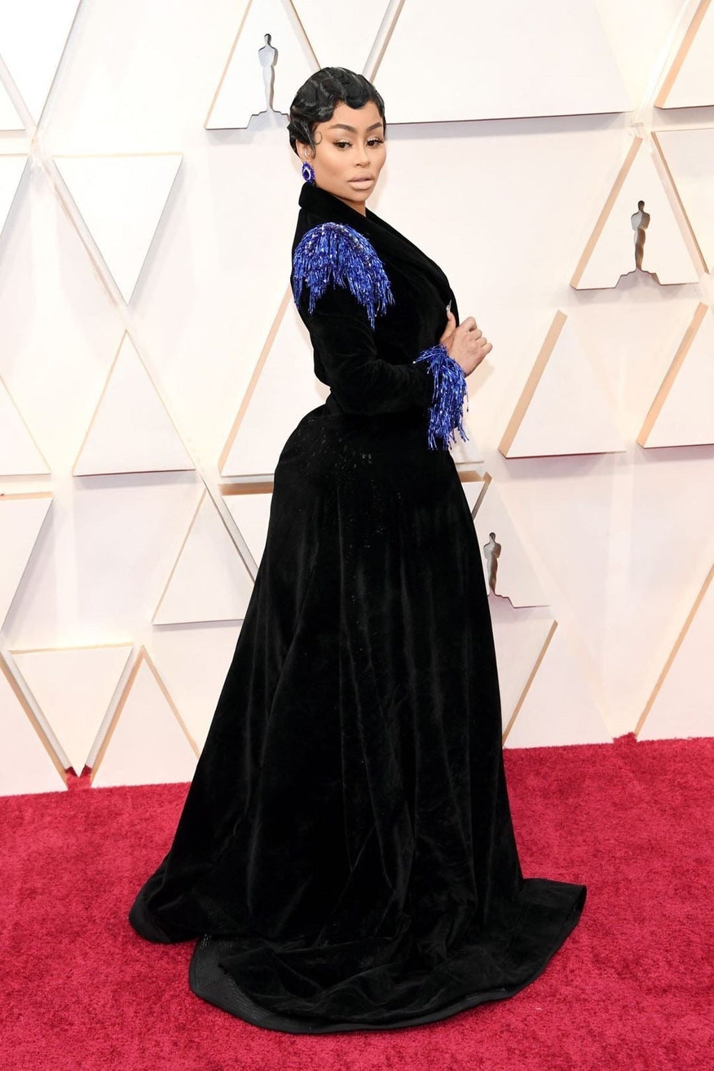 Black Velvet & Royal Blue Details Gown