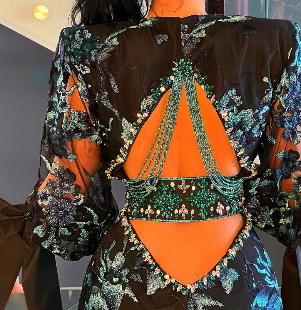 Black Blazer with Mint Floral Details