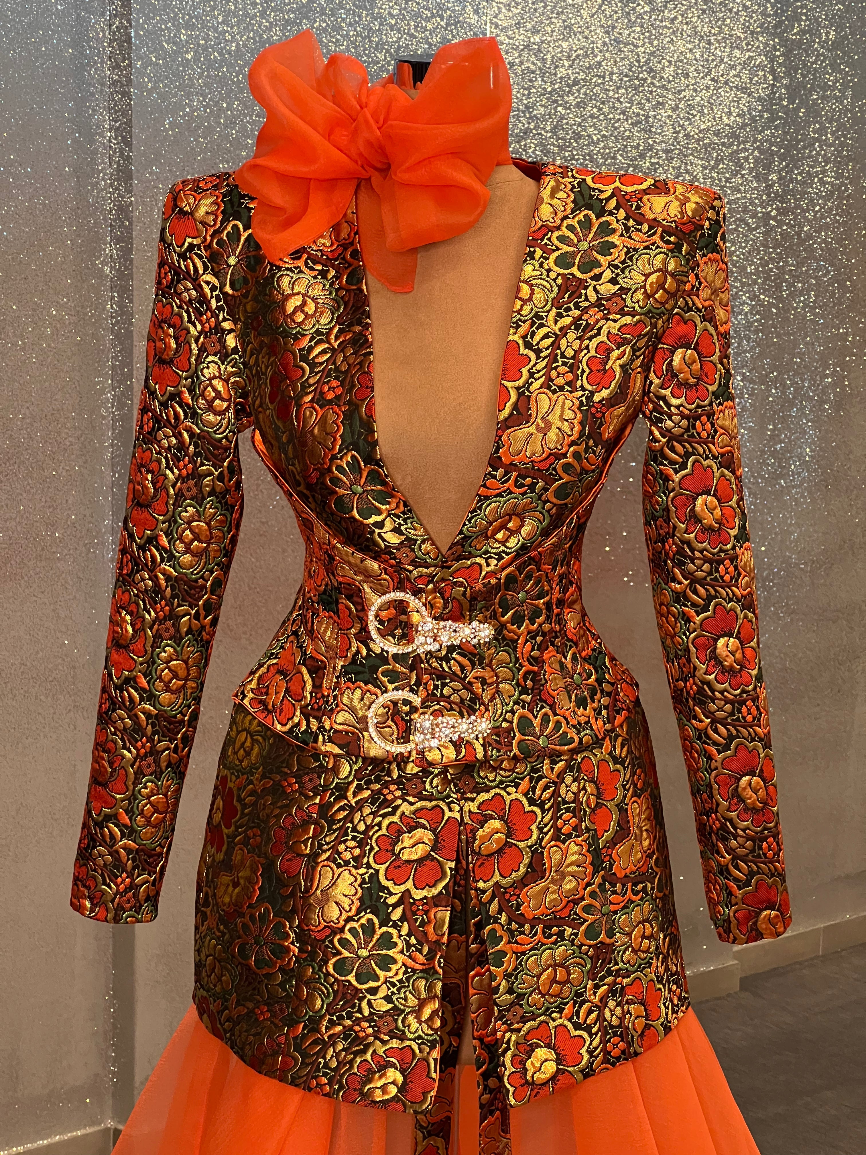 Orange Floral Blazer Dress Dona Matoshi Orange Floral Blazer Dress Dona Matoshi