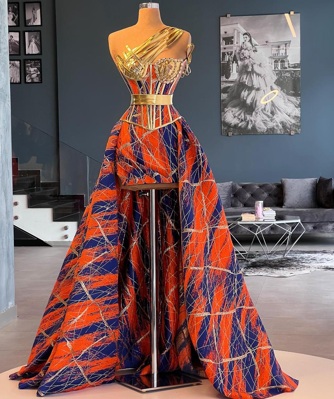 Gold Detailed Painting Dress Dona Matoshi Gold Detailed Painting Dress Dona Matoshi