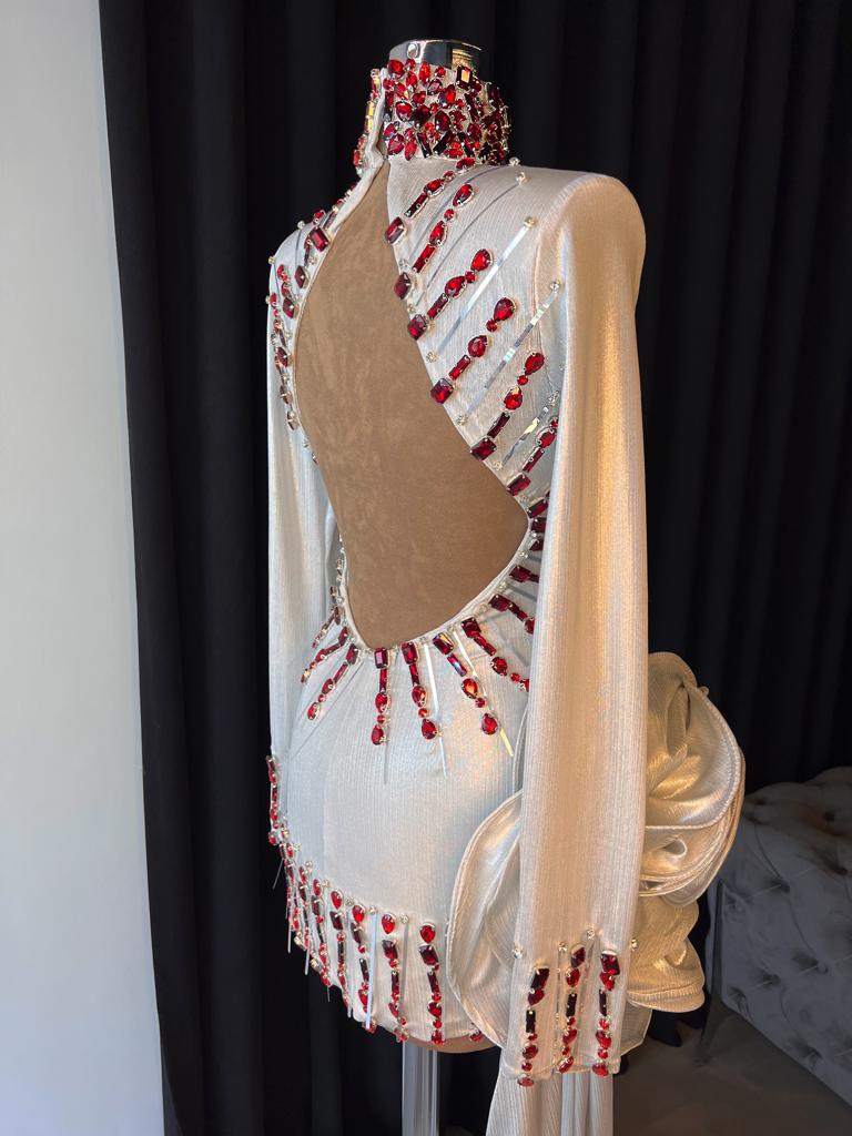 White Short Gown & Red Embellishment