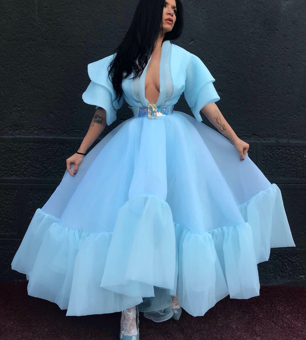 Light Blue Silk Organza Gown