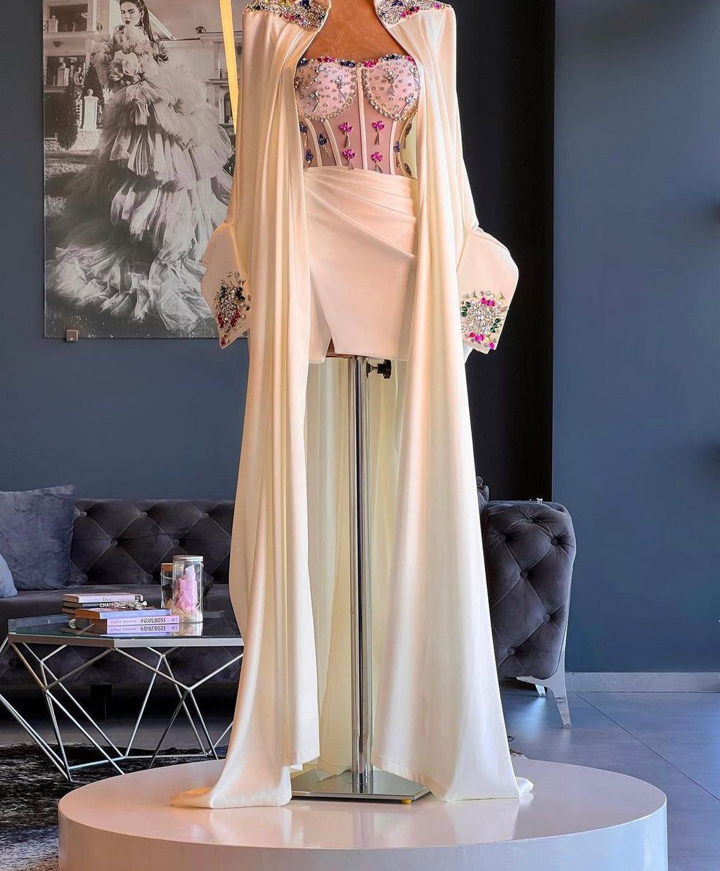 White Embellished Cape Set