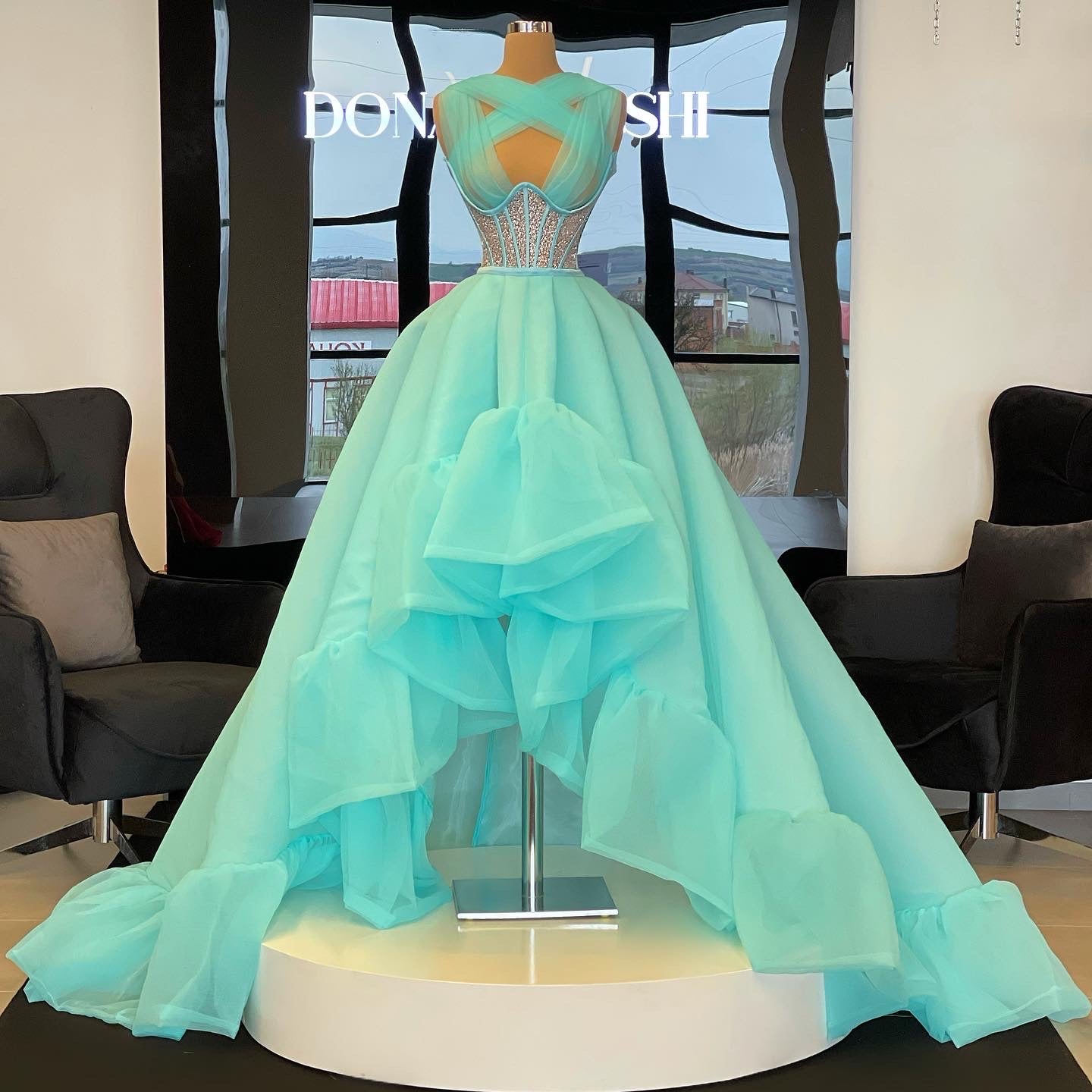 Aqua Organza Corset Gown