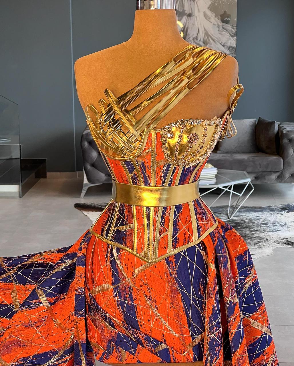 Gold Detailed Painting Dress