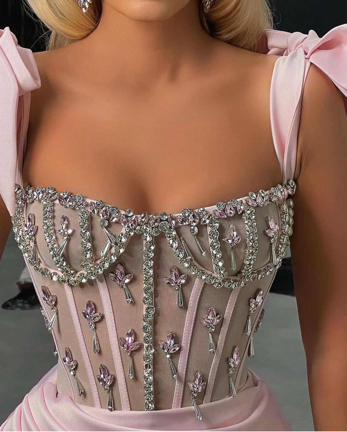 Baby Pink Crystal Corset Gown Dona Matoshi Baby Pink Crystal Corset Gown Dona Matoshi