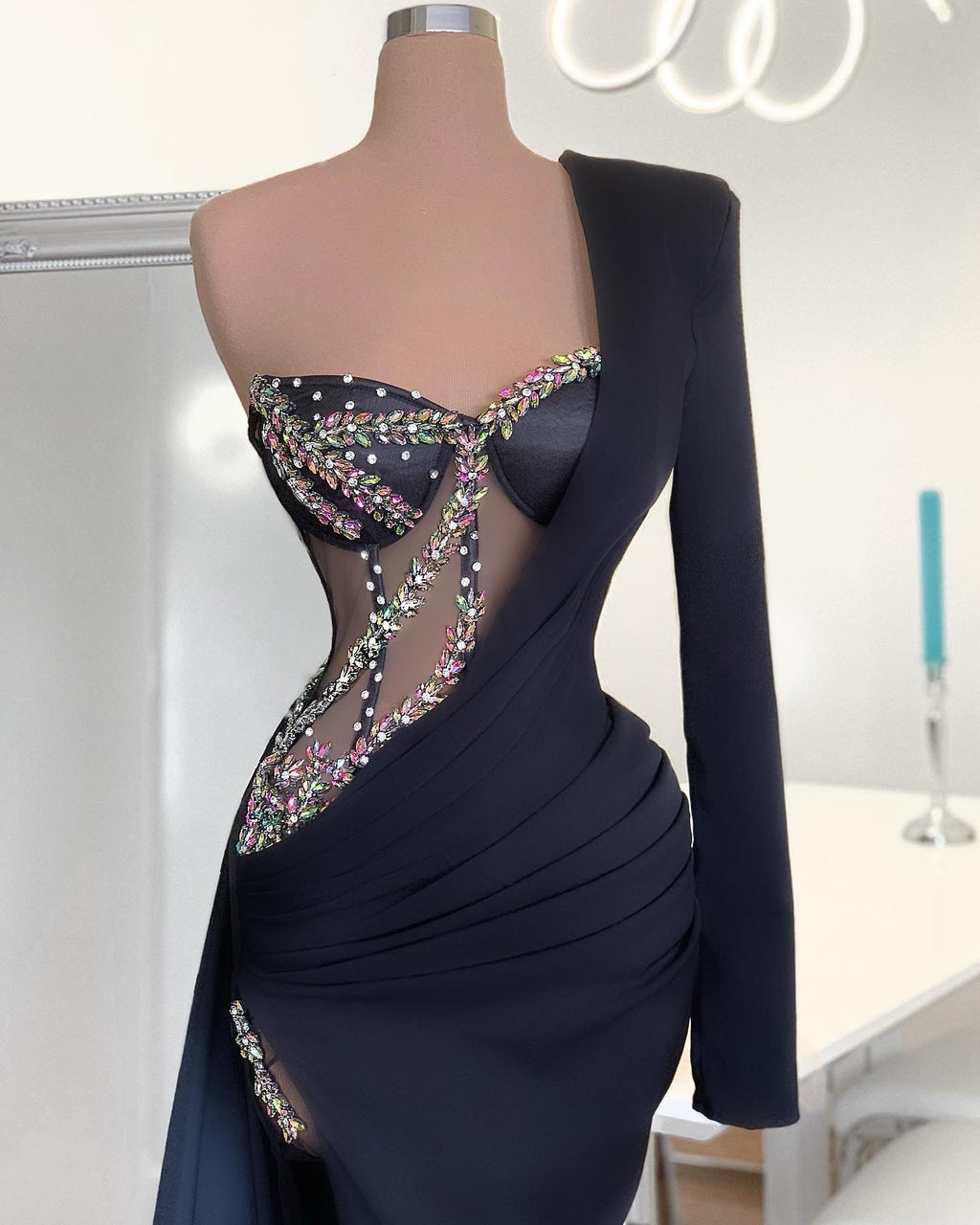 Black Multicolor Crystals Corset