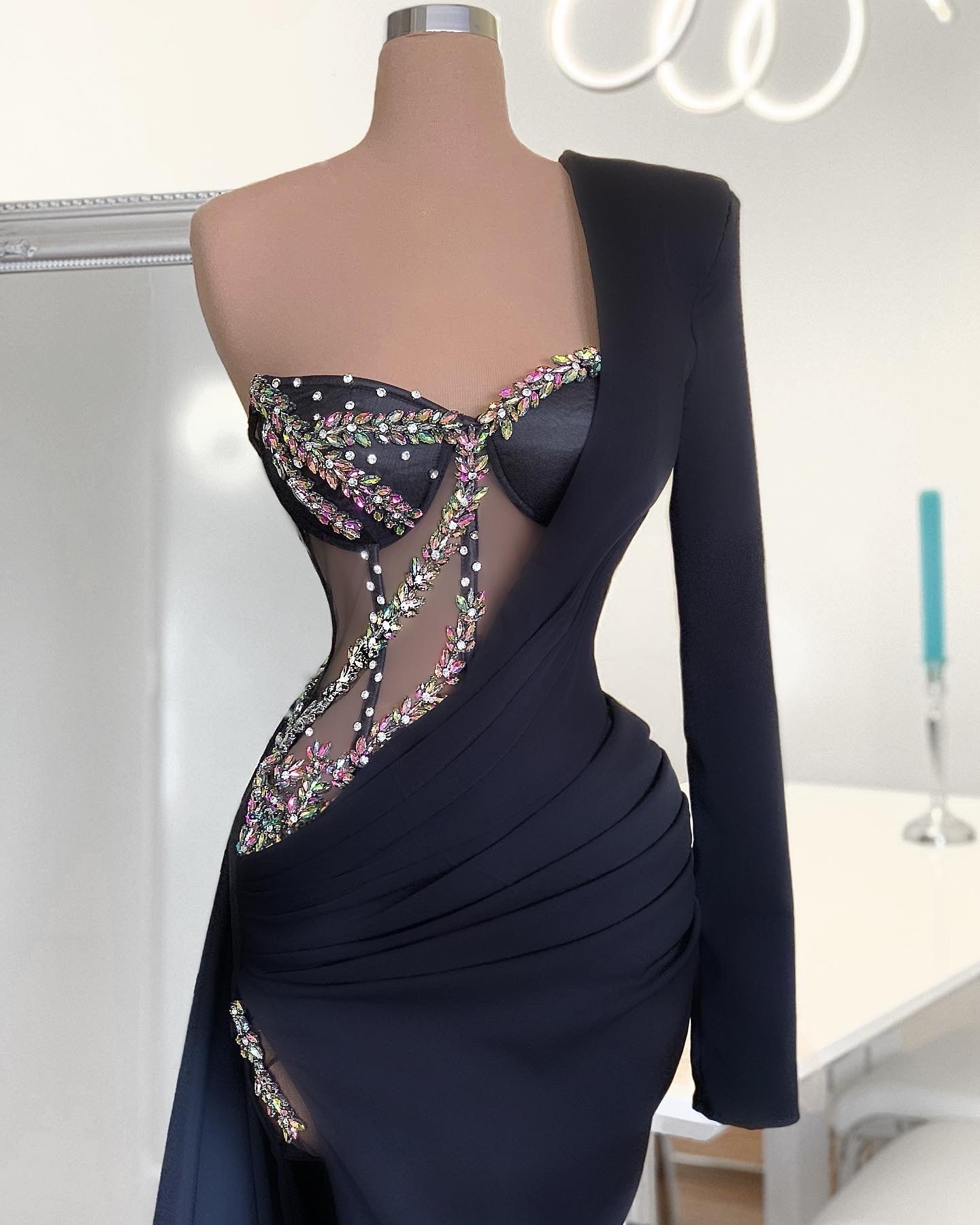 Black Multicolor Crystals Corset