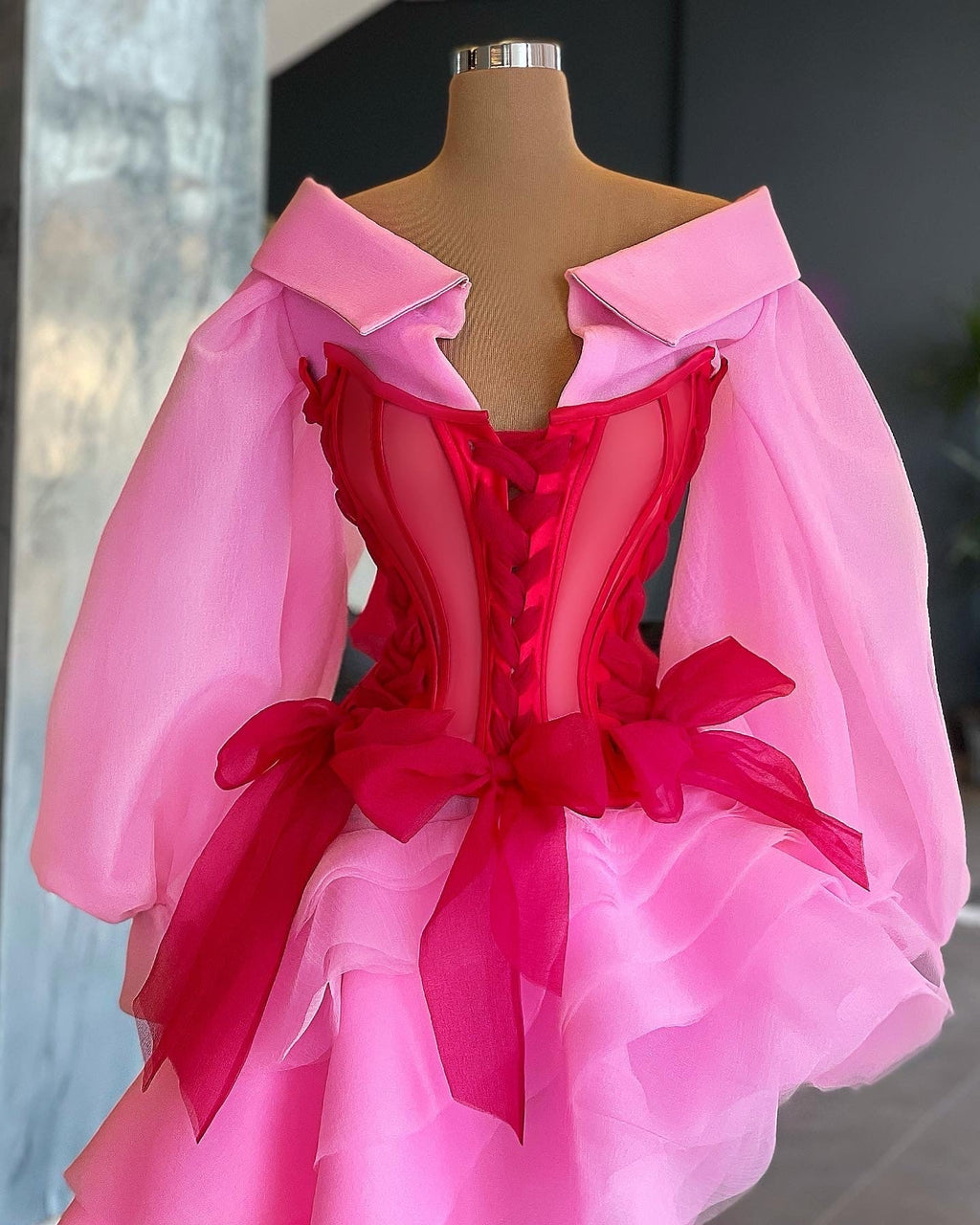 Light Pink & Red Corset Gown