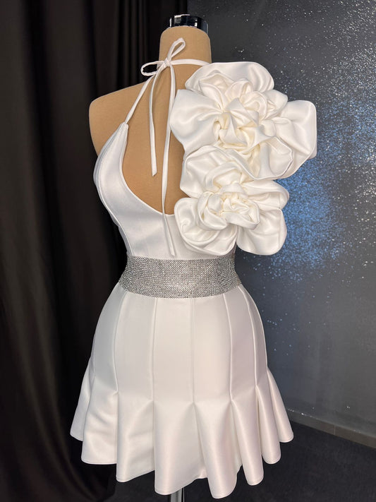 White Rose Pleated Dress