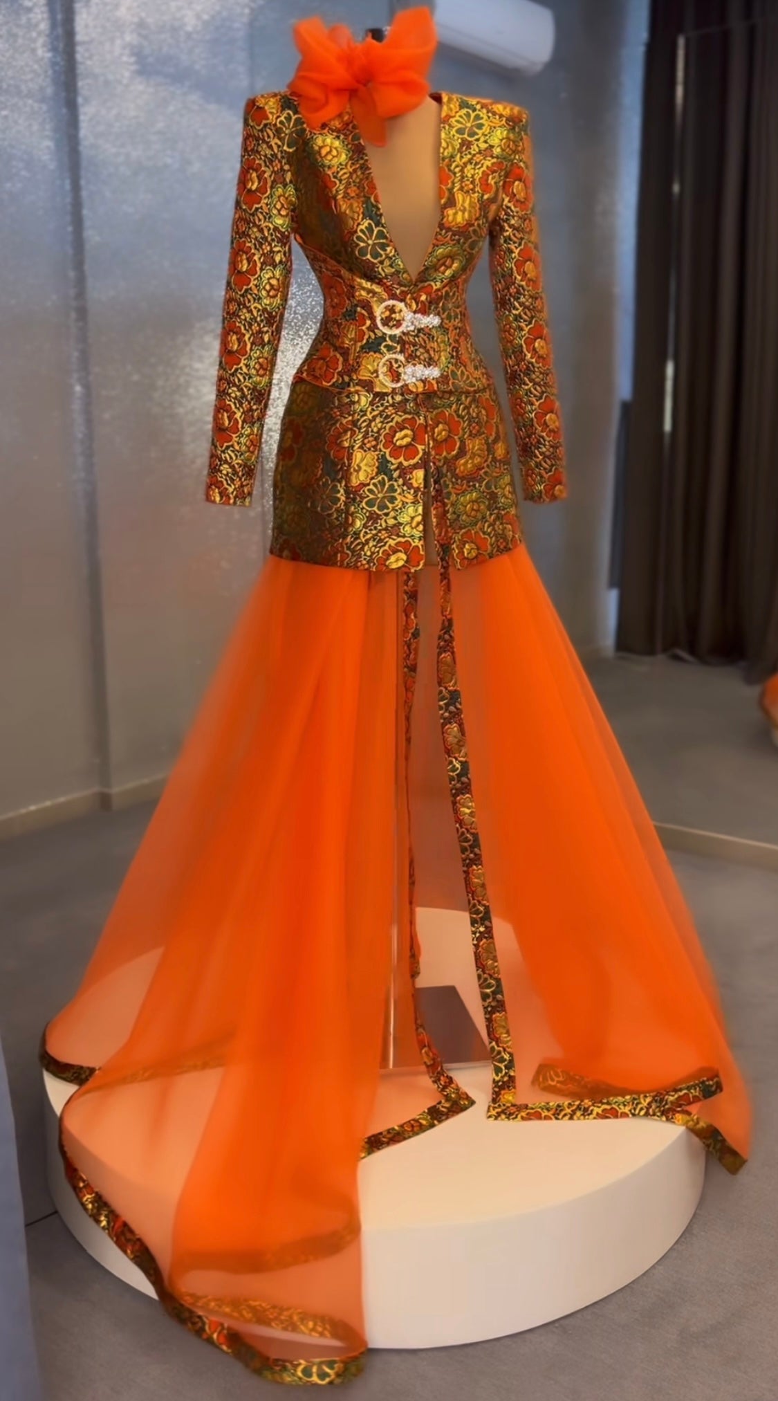 Orange Floral Blazer Dress Dona Matoshi Orange Floral Blazer Dress Dona Matoshi