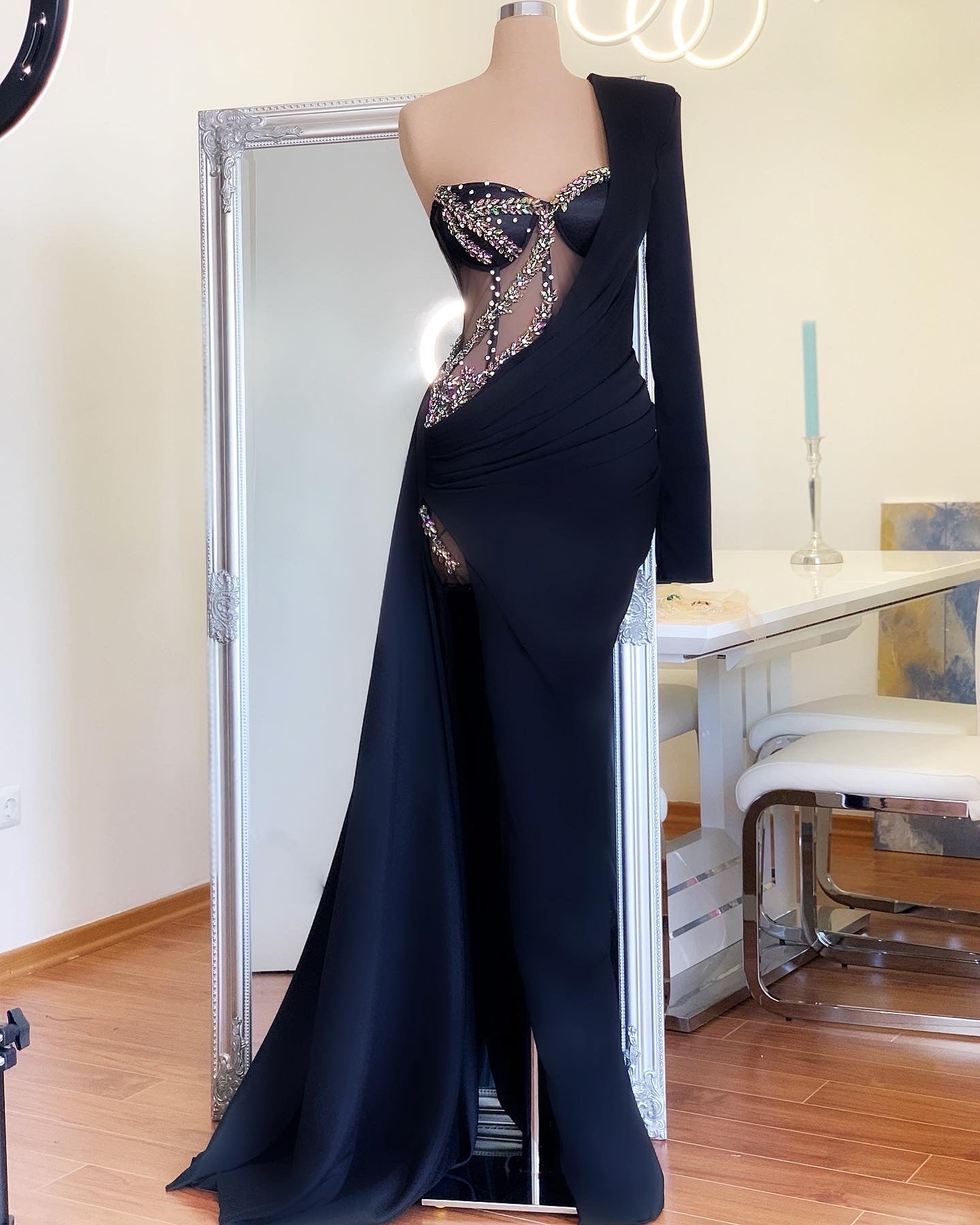 Black Multicolor Crystals Corset