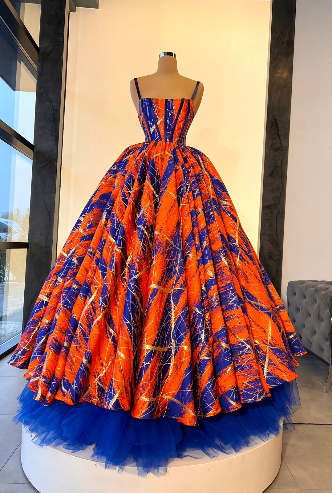 orange brocade dress Shenell orange and white brocade dress with double layer bell sleeves Shenell Designs