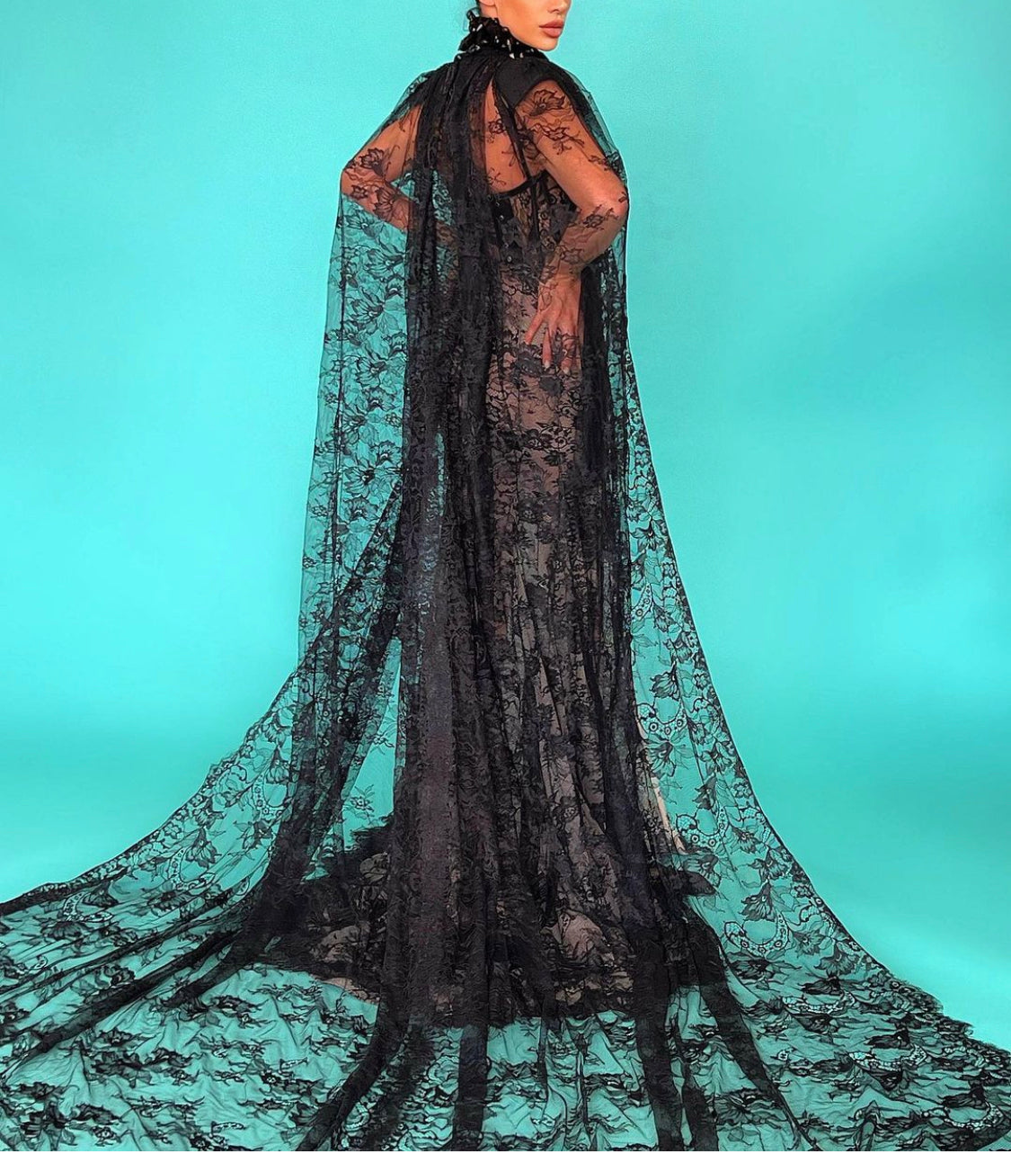 Black Lace Gown & Cape