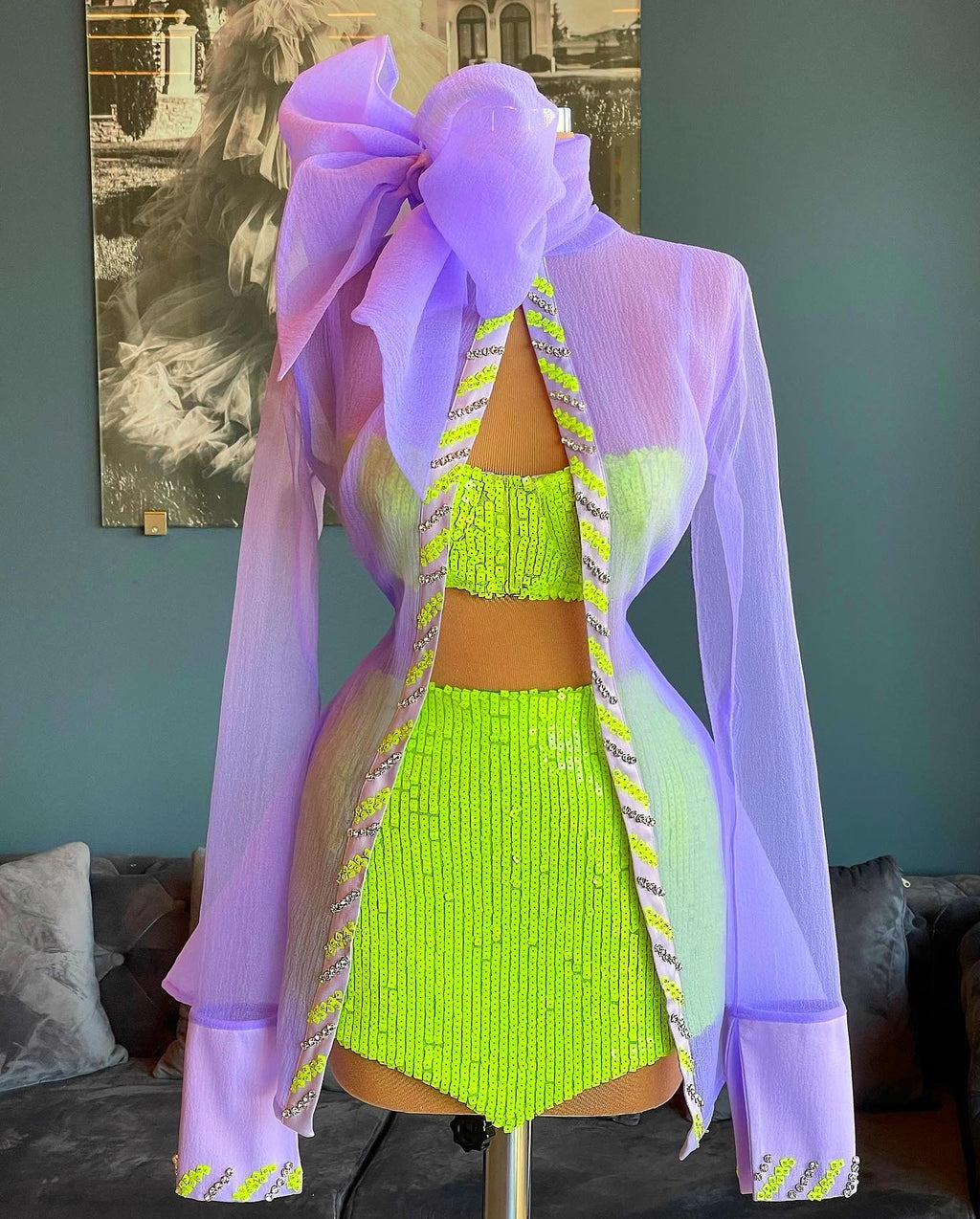 Organza & Sequin Neon Short Set