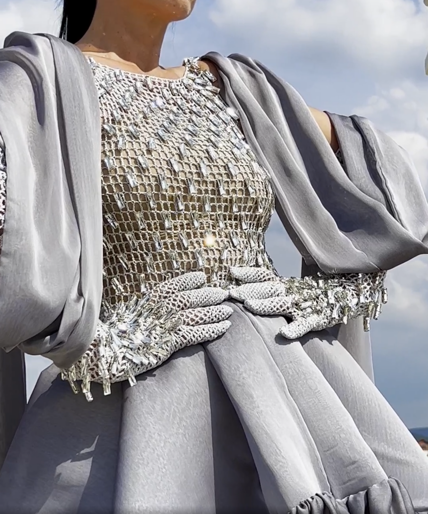 Gray Crystal Handmade Dress