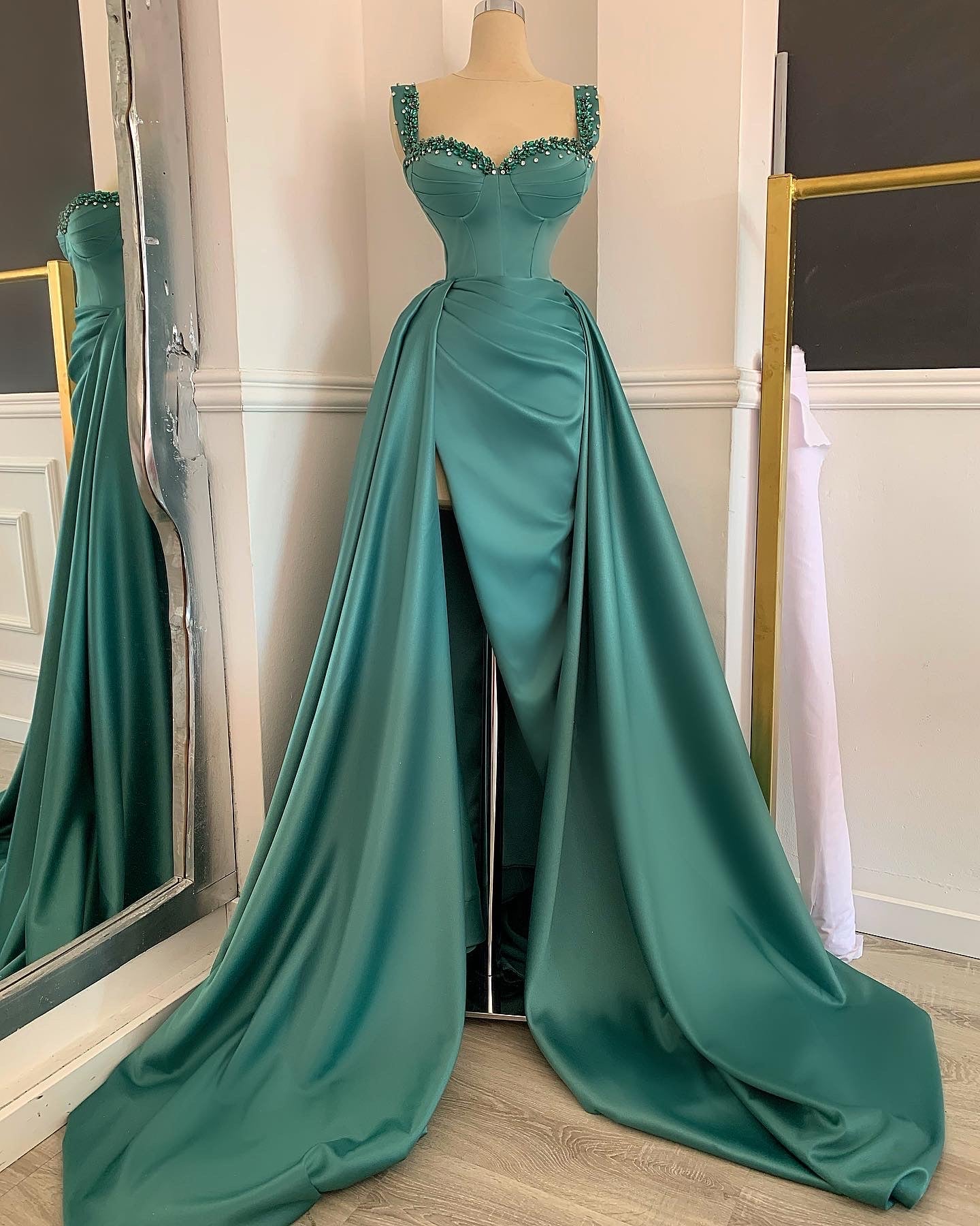 Olive Satin Gown