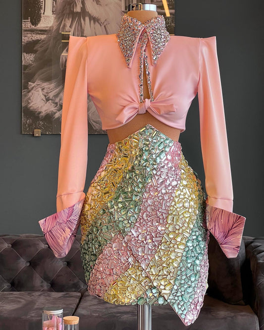 Crystal Embellished Shirt & Skirt