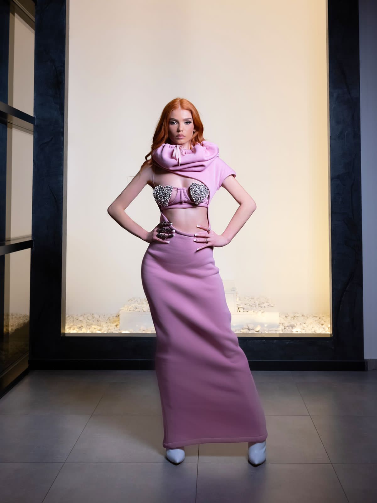 Pink Stretchy Dress & Embellished Corset