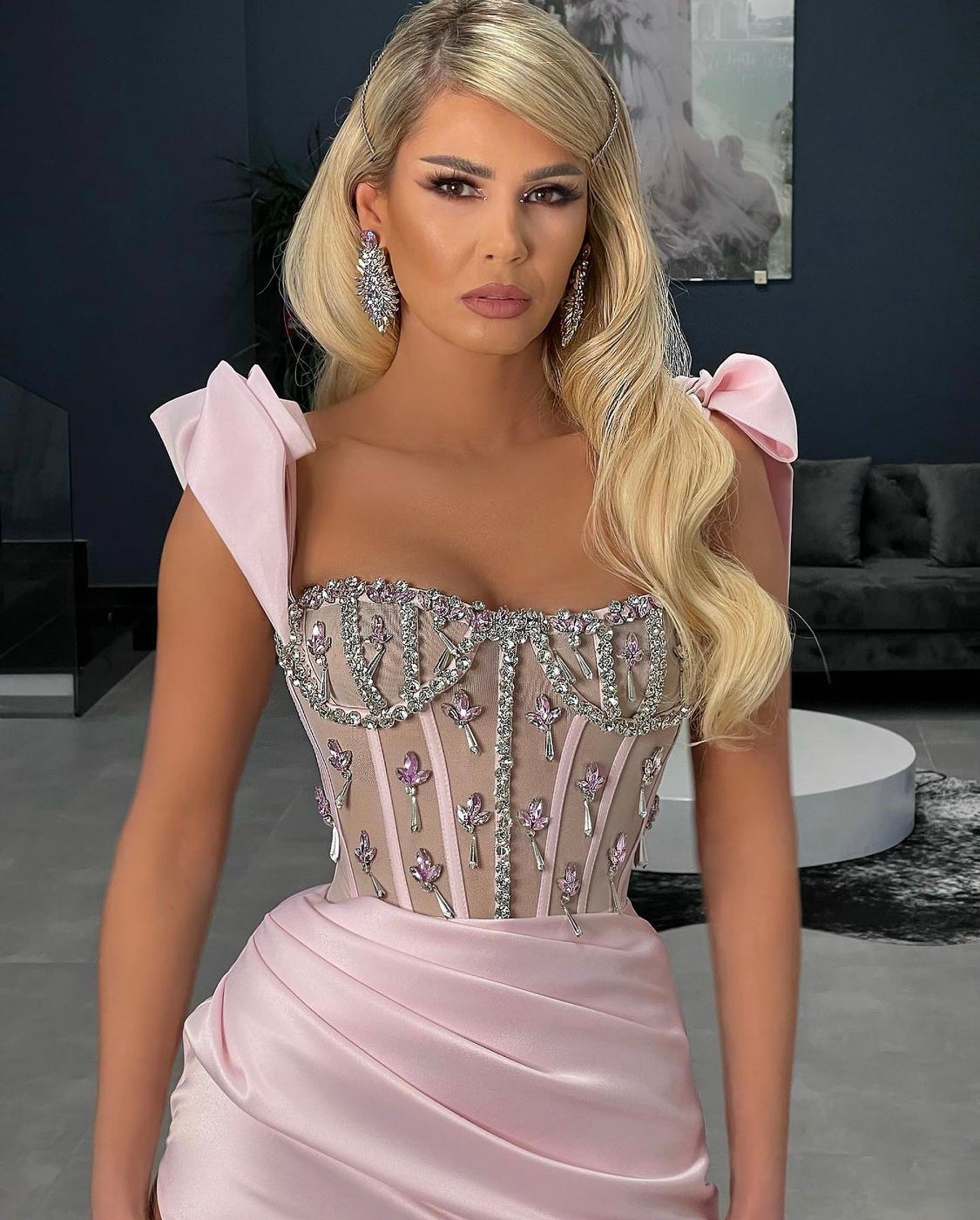 Baby Pink Crystal Corset Gown