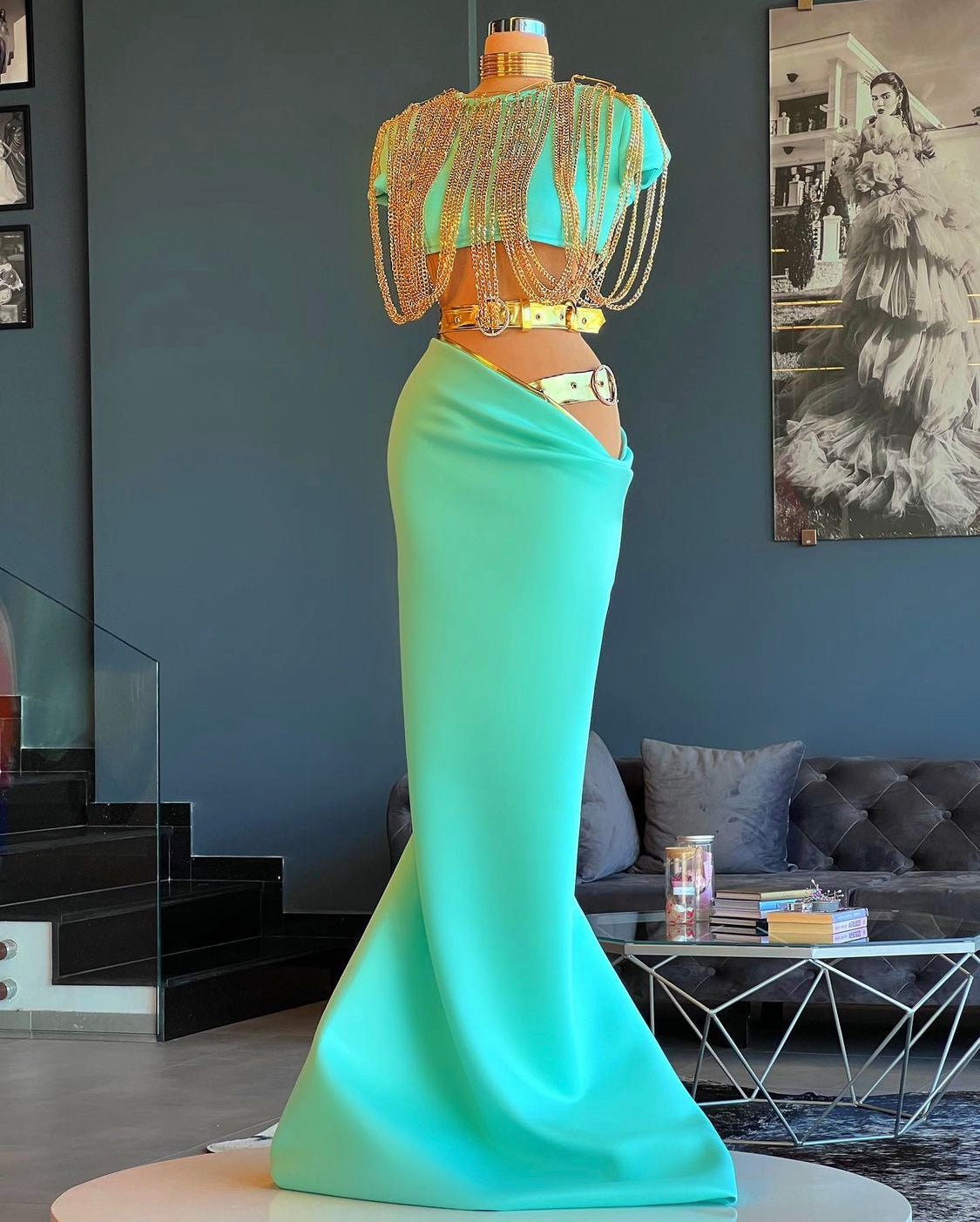 Two-piece Turquoise Set & Gold Details