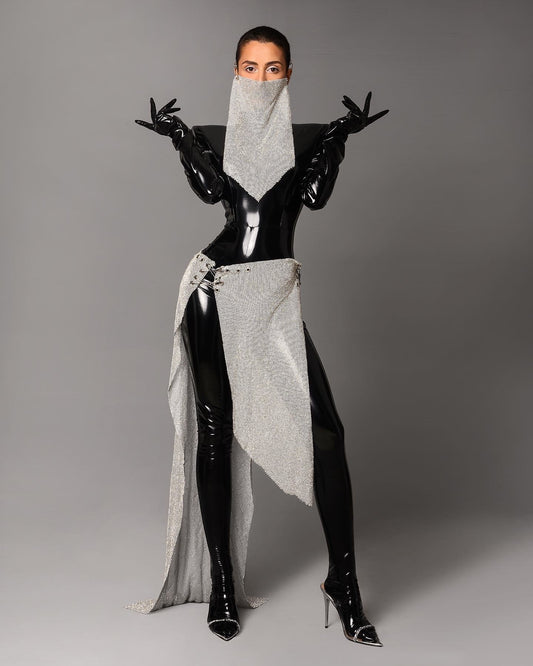 Latex Jumpsuit  Metalic Dress & Mask