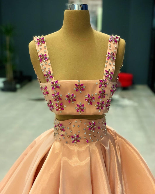 Peach Gown Crystal Details
