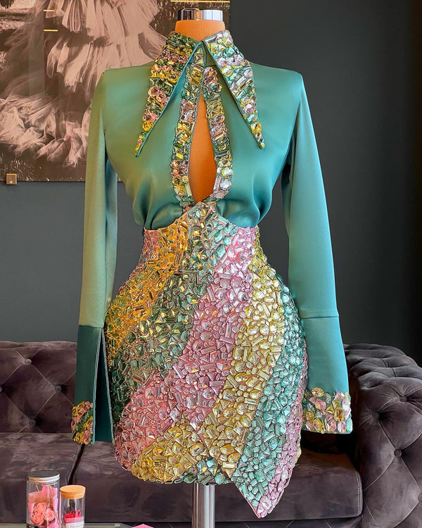 Crystal Embellished Shirt & Skirt – Dona Matoshi