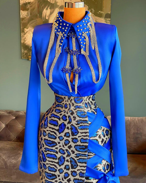 Royal Blue Shirt & Sequin Skirt – Dona Matoshi