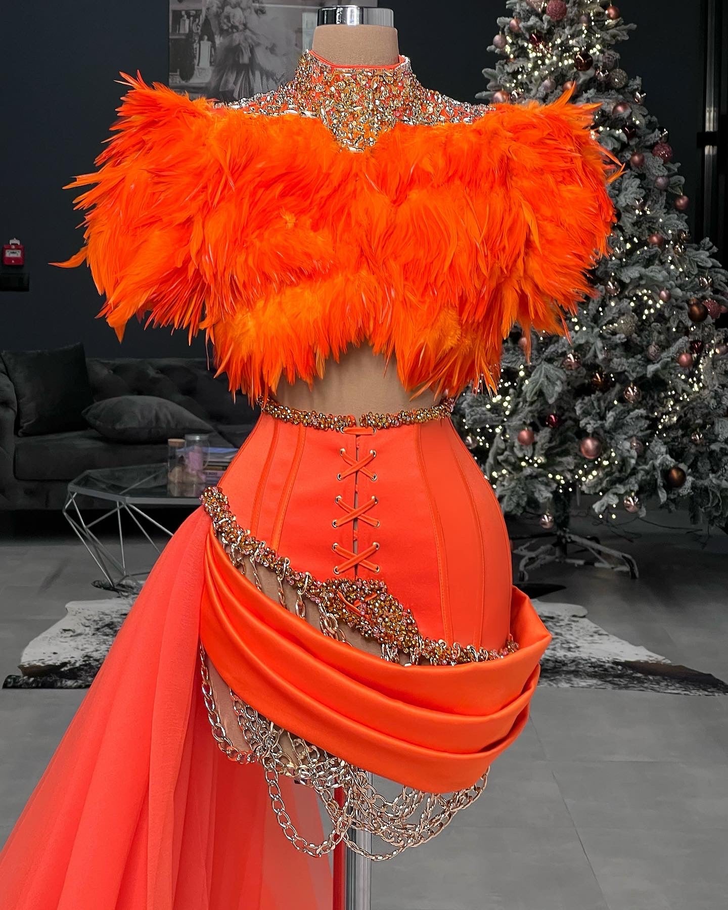 Orange Feathers Chain Set