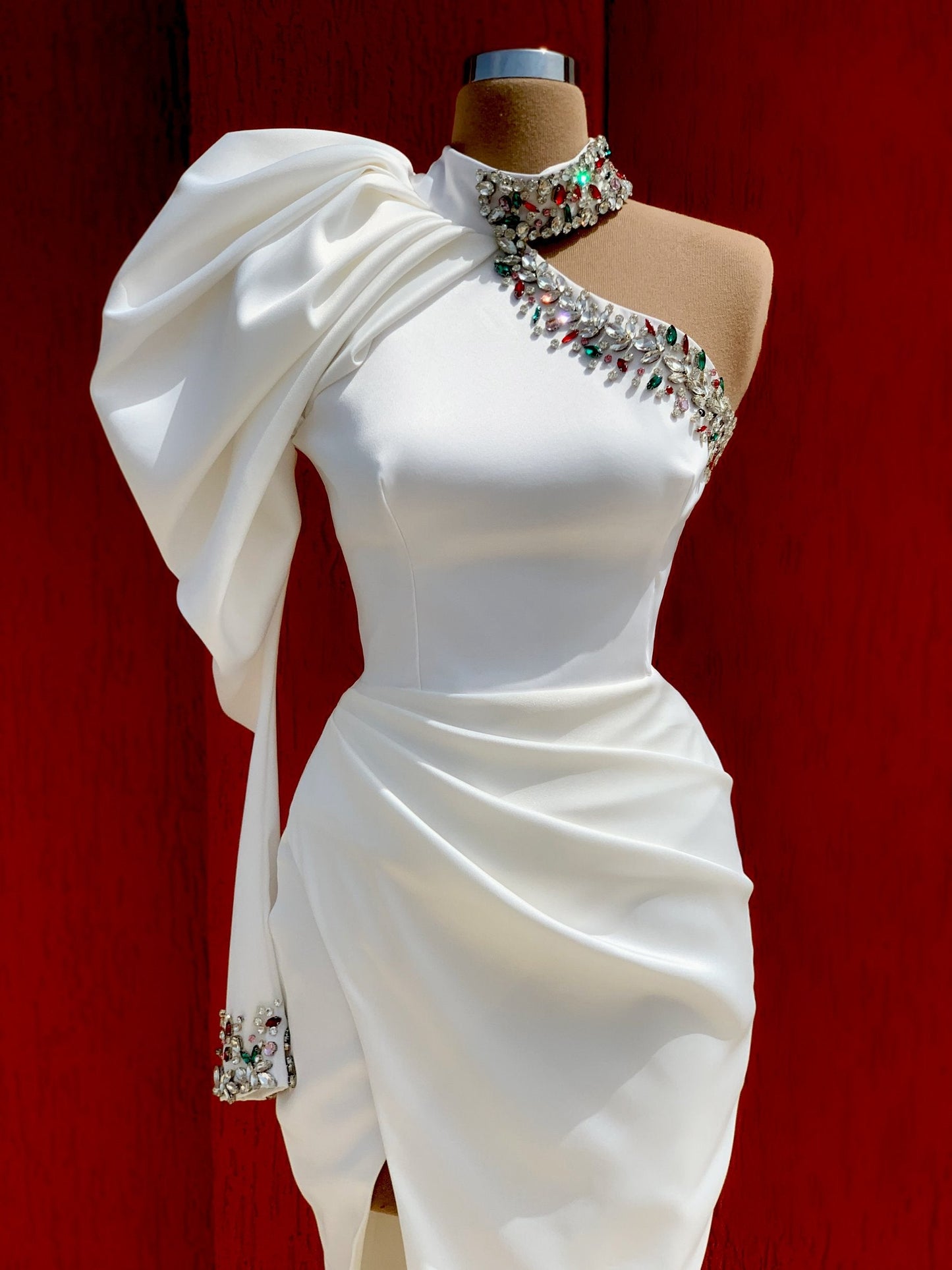 Shiny White Dress with Puffy Sleeve