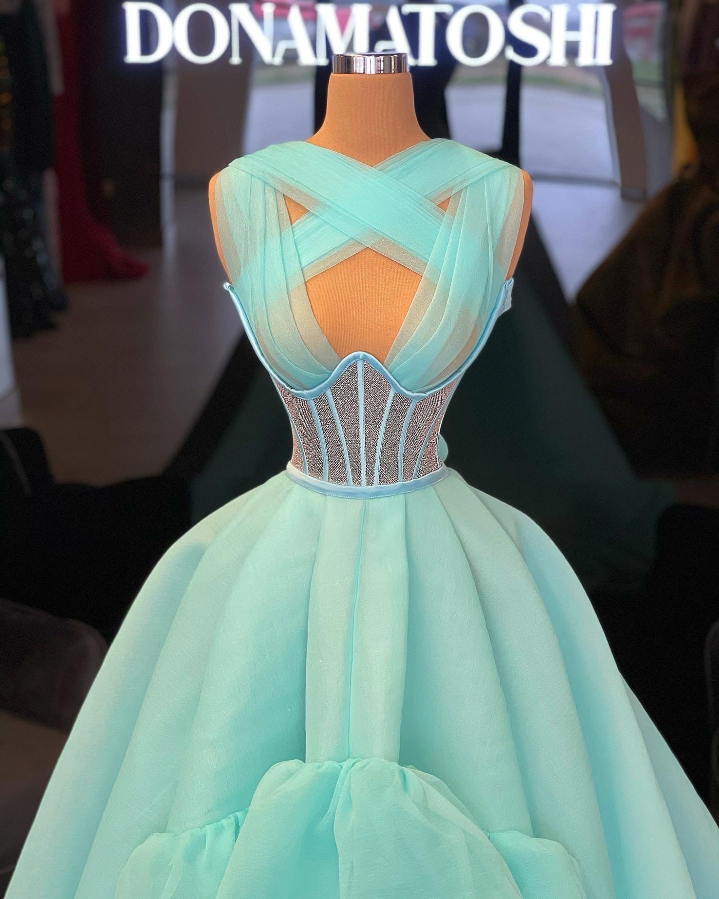 Aqua Organza Corset Gown