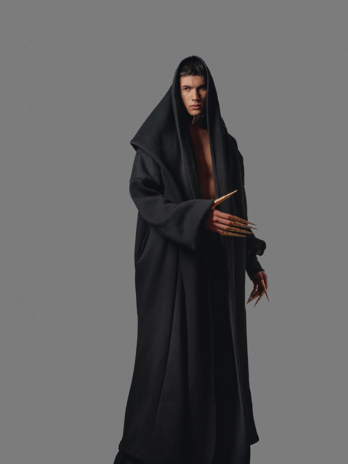 Black Long Cape & Trousers Set