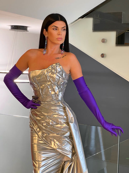 Silver Gown & Purple Gloves