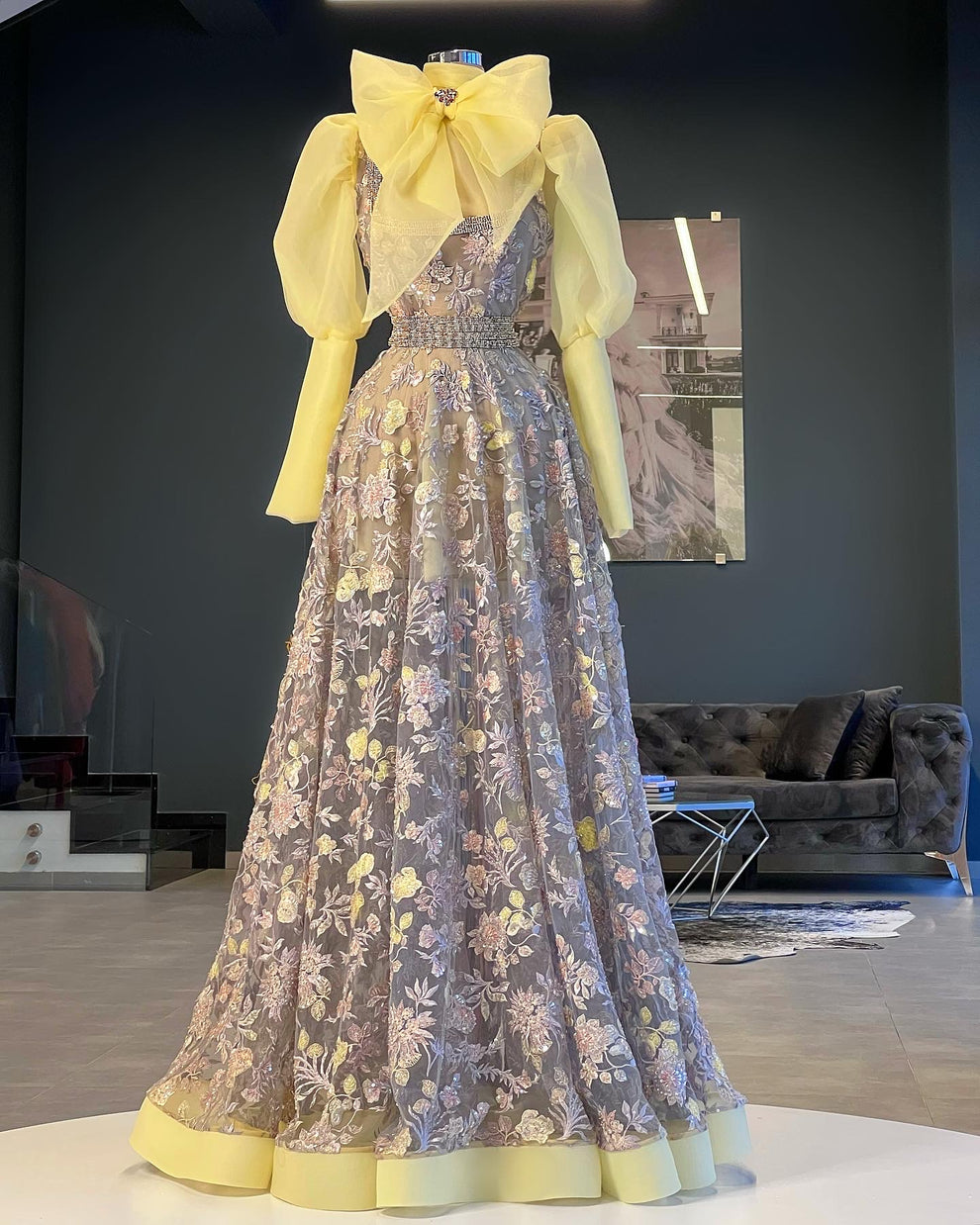 Yellow Organza Lace Dress – Dona Matoshi
