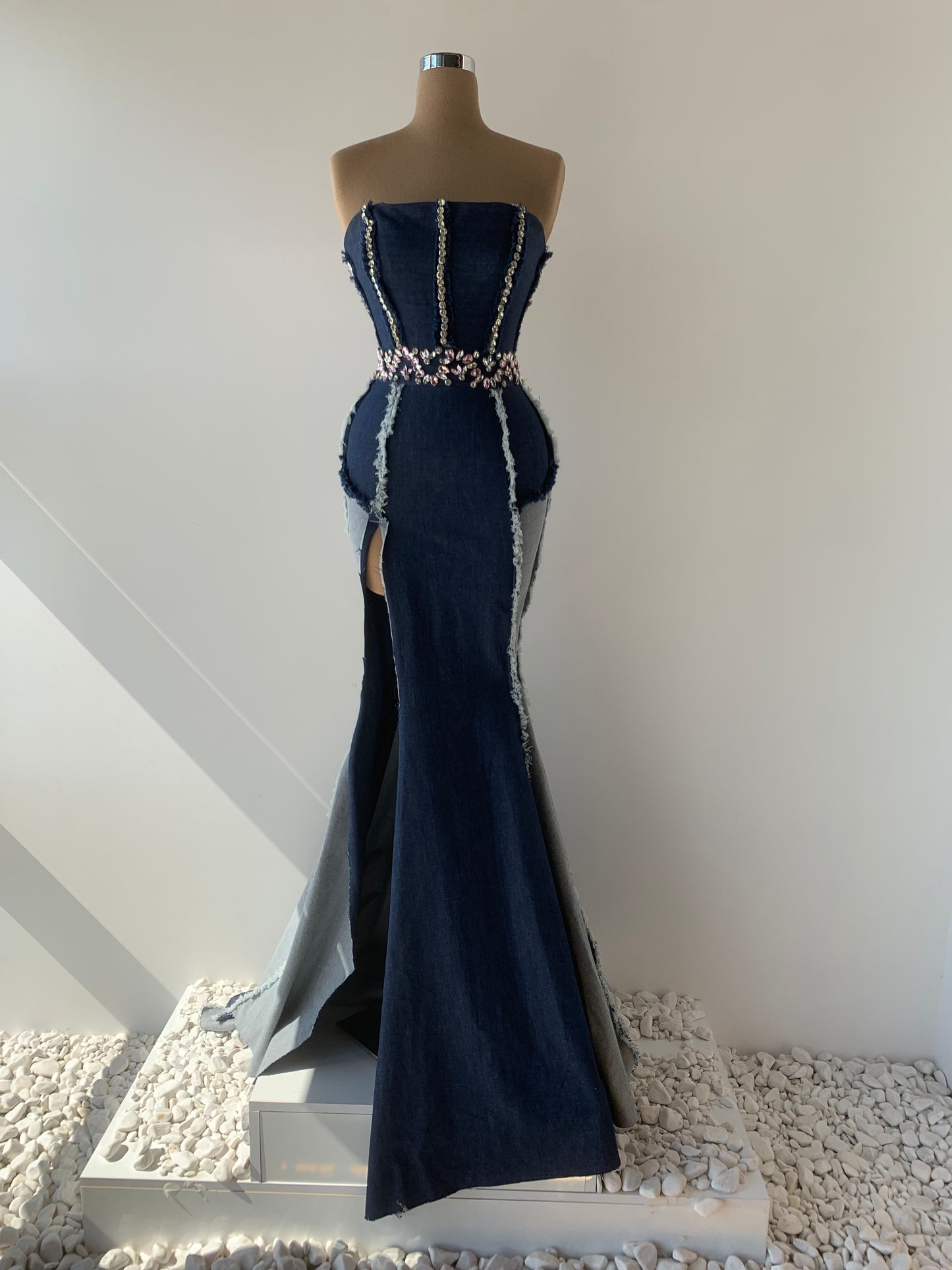 Ripped Denim Gown