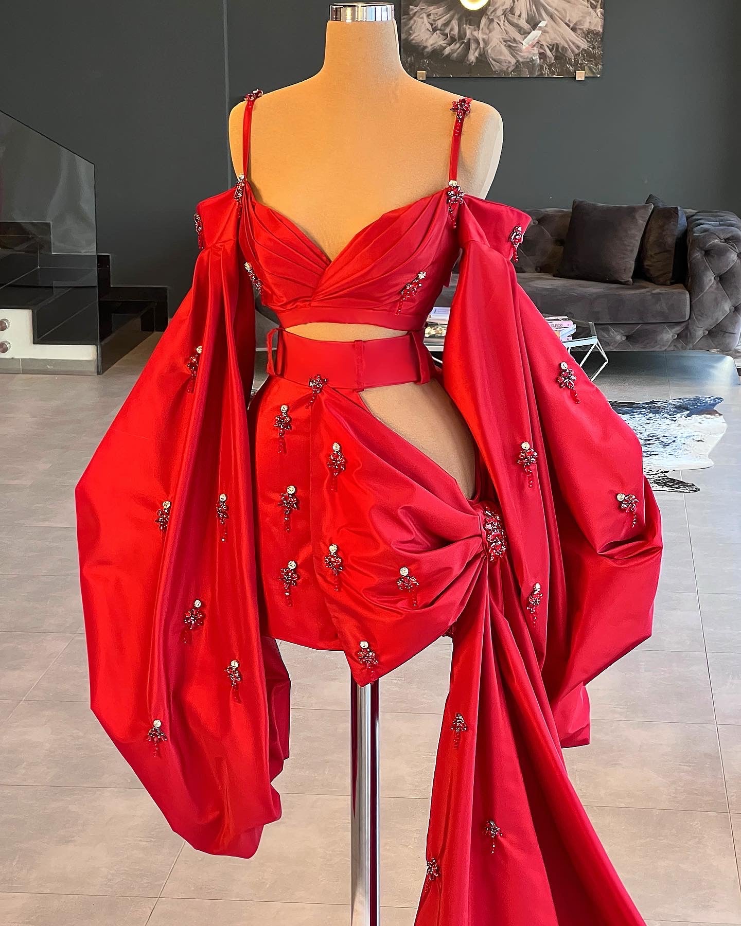 Red Crystal Bow Set