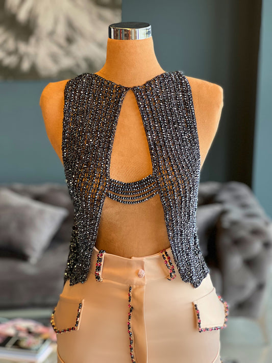 Handmade Beads Top & Embellished Cargo Skirt
