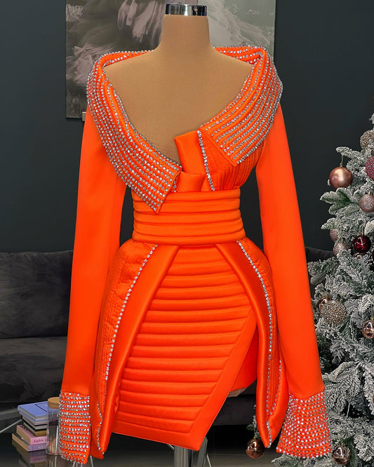 Orange Textured Set  Jacket & Skirt