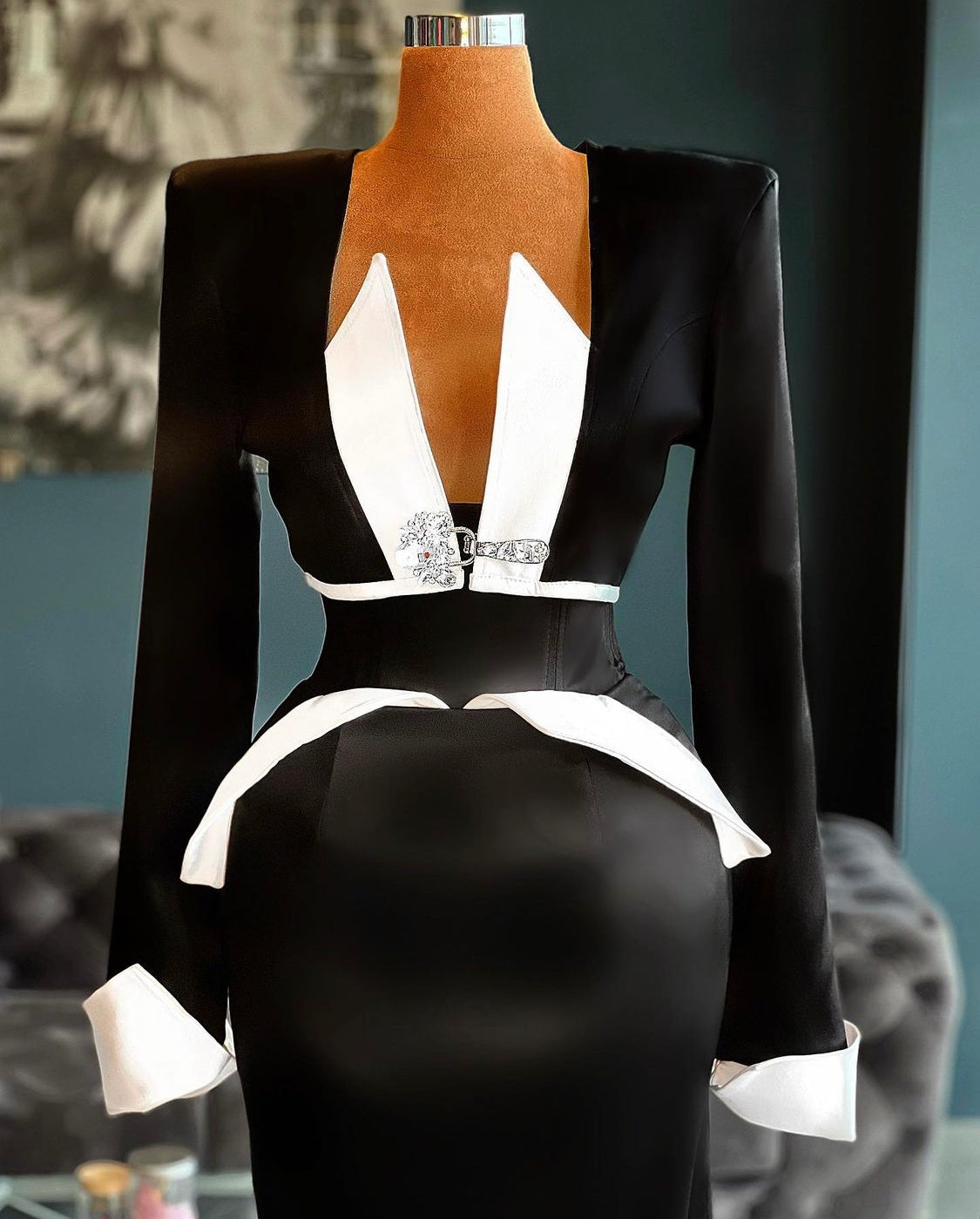 White & Black Two Piece Elegant Gown