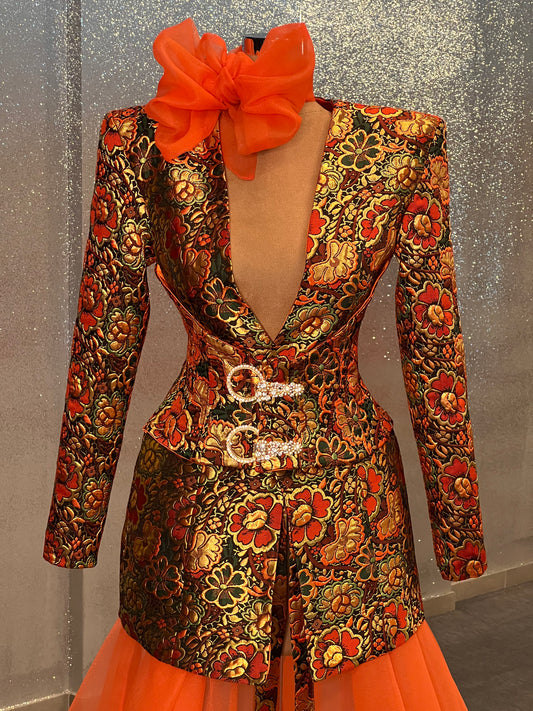 Orange Floral Blazer Dress