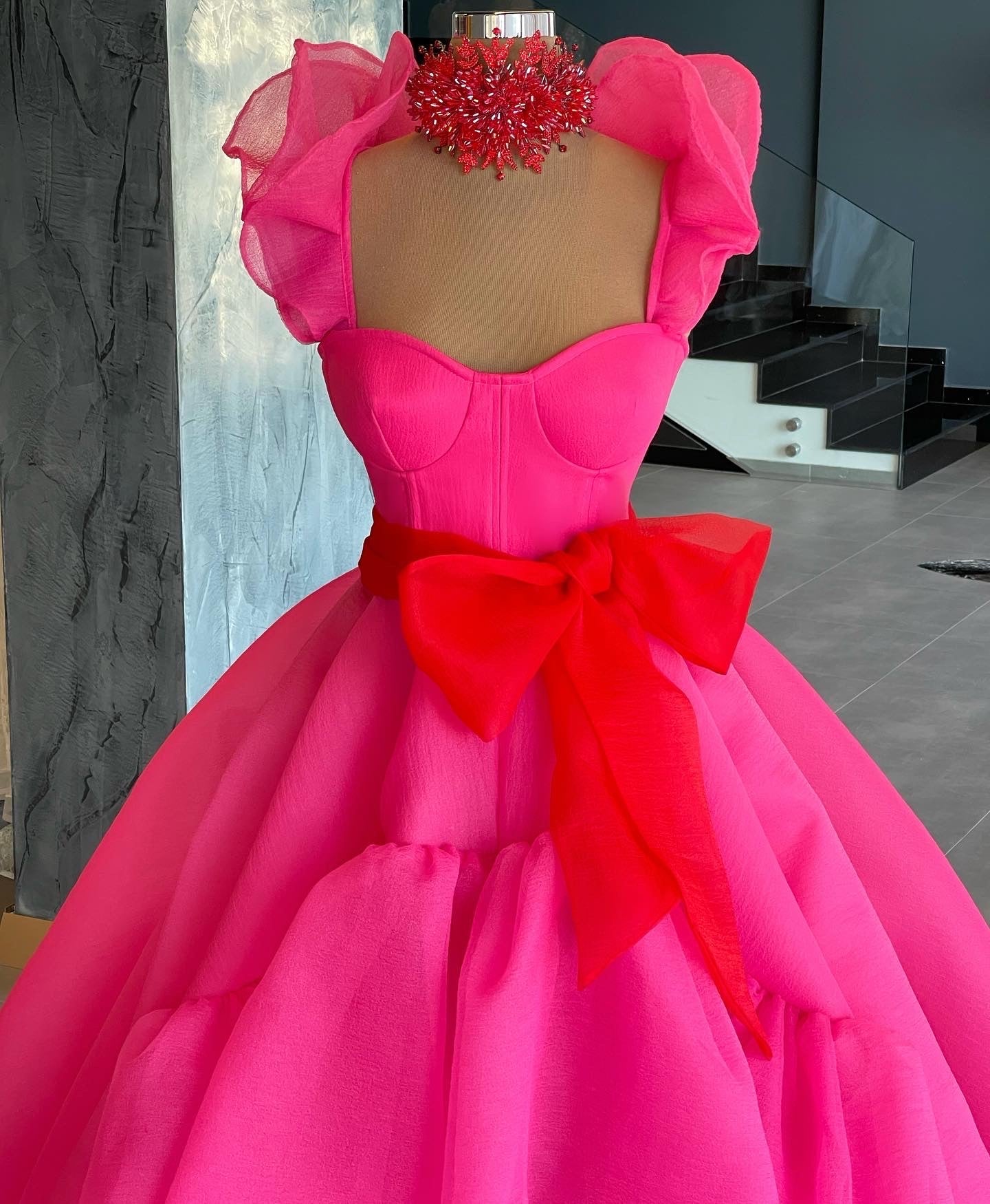 Pink & Red Organza Gown