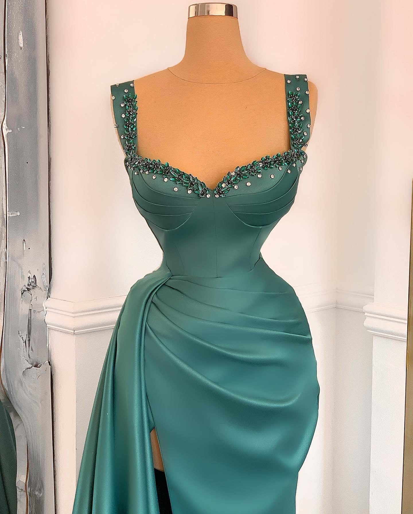 Olive Satin Gown